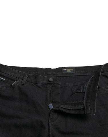 Black Cotton Stretch Bermuda Denim Shorts