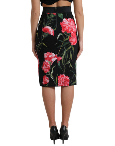 Black Carnation Pencil Cut Knee Length Skirt