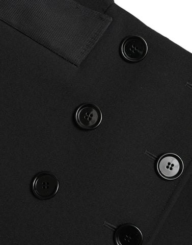 Black Wool Button High Waist Aline Mini Skirt