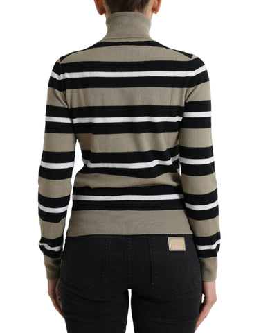 Multicolor Stripes Logo Turtle Neck Pullover Sweater