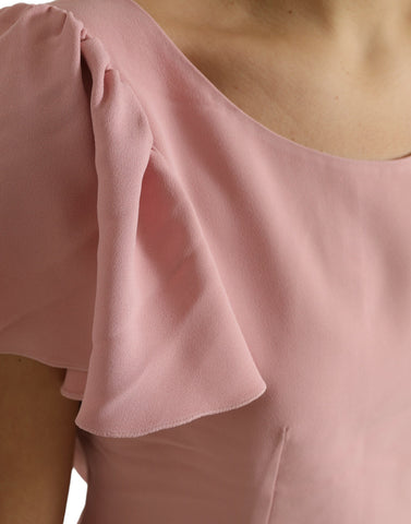 Pink Short Sleeves Round Neck Blouse Top