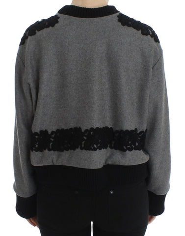 Gray Black Lace Wool Cashmere Sweater