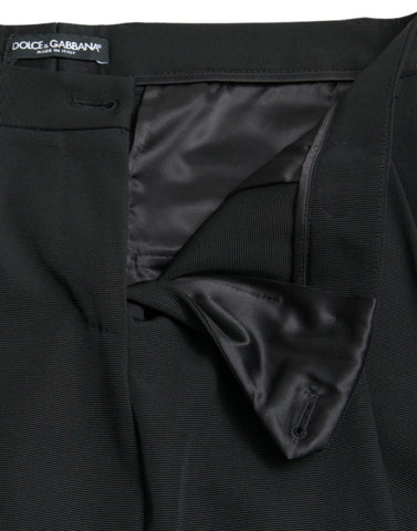 Black Wool High Waist Cropped Tapered Pants