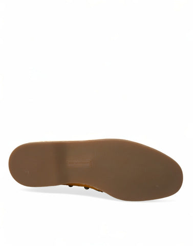 Pomarańczowe lniane skórzane mokasyny z ćwiekami