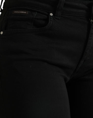 Black Cotton Mid Waist Skinny Denim Jeans