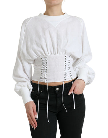White Cotton Corset Cropped Long Sleeves Topclothing