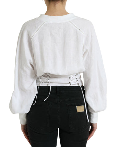 White Cotton Corset Cropped Long Sleeves Topclothing