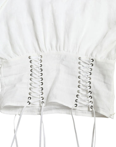 White Cotton Corset Cropped Long Sleeves Topclothing
