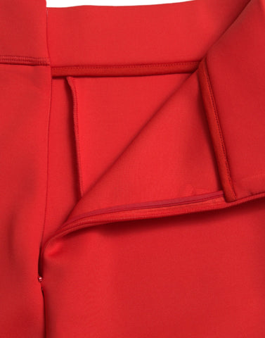 Red Nylon Stretch Slim Leggings Pants