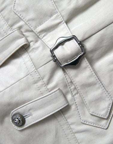 Beige Cotton High Waist Tapered Pants