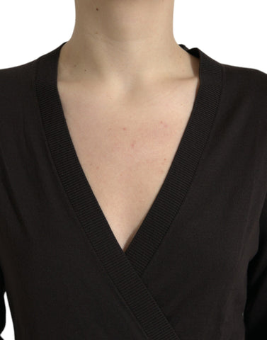 Black Wool V-neck Crossed Cardigan Sweater