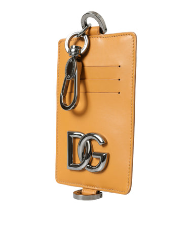 Orange Calf Leather Credit Card Holder Clip On Wallet