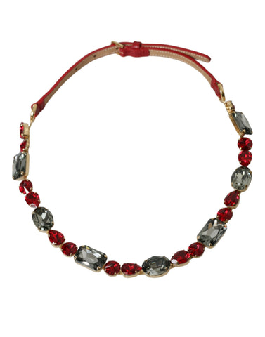 Red Leather Crystal Chain Waist Belt