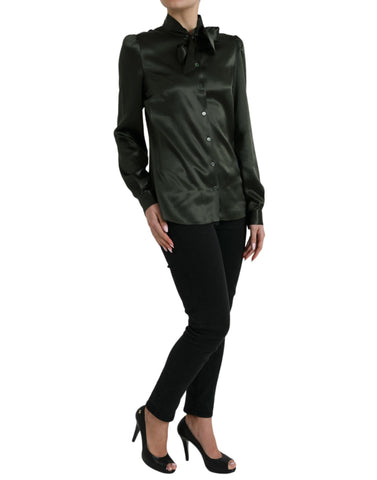 Gray Long Sleeves Ascot Collar Blouse Top