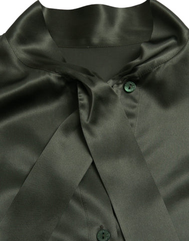 Gray Long Sleeves Ascot Collar Blouse Top