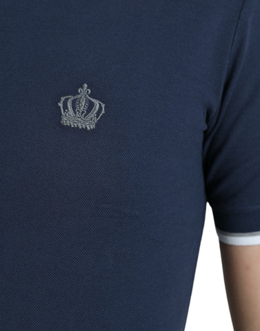 Blue Crown Patch Cotton Collared Men Polo T-shirt