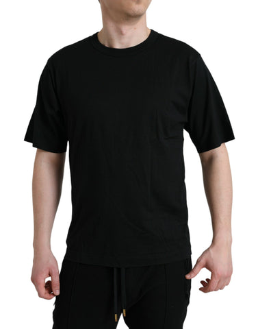 Black Logo Embossed Crew Neck Short Sleeves T-shirt