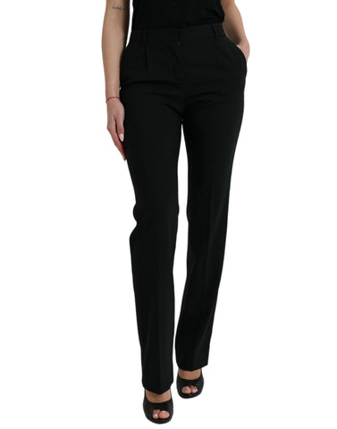 Black Wool Mid Waist Tapered Pants