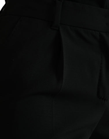 Black Wool Mid Waist Tapered Pants