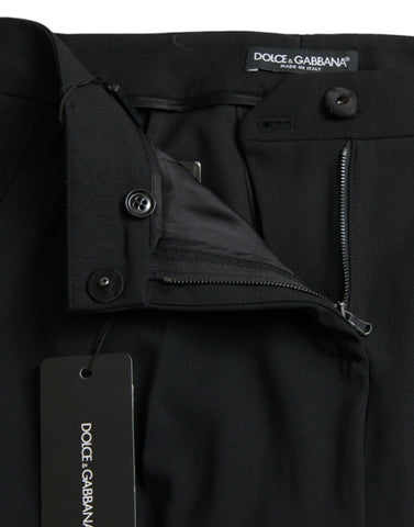 Black Wool Mid Waist Tapered Pants