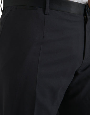 Blue Wool Men Skinny Dress Pants