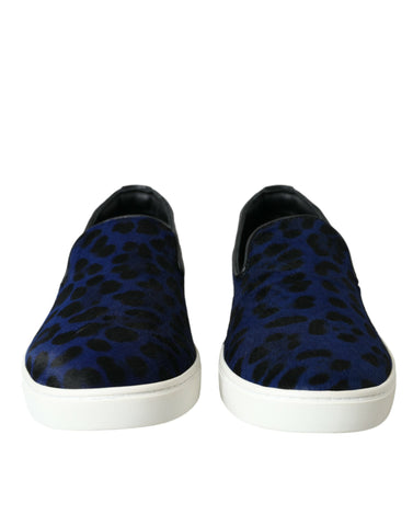 Blue Calfskin Hair Leopard Sneakers Shoes