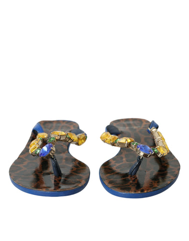 Blue Crystal Calf Leather Beachwear Shoes