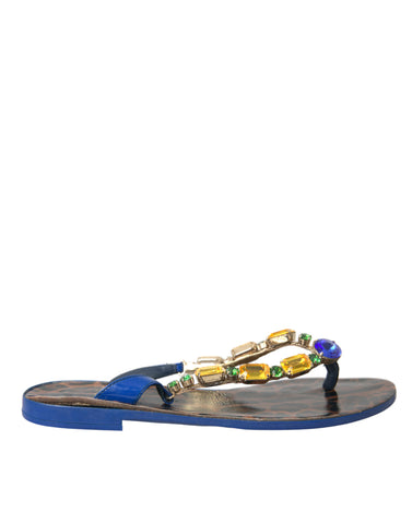 Blue Crystal Calf Leather Beachwear Shoes