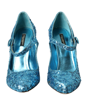 Blue Sequin Mary Jane Pumps High Heels Shoes