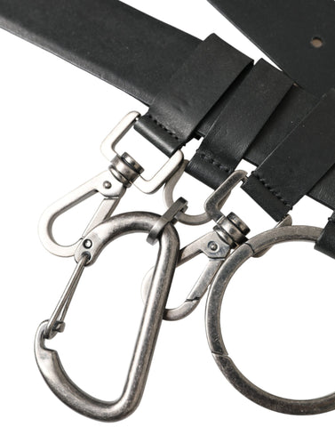 Czarny pasek ze skóry cielęcej ze srebrną metalową klamrą