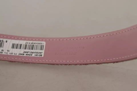 Pink Jaquard Embroidered Gold Tone Metal Buckle Belt
