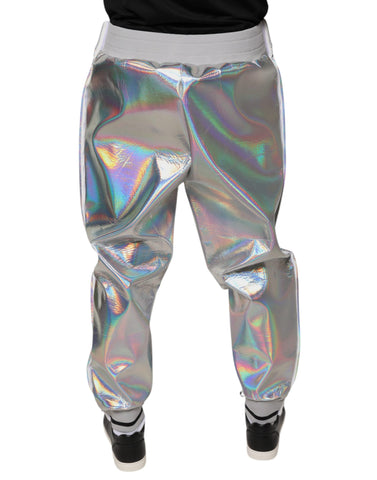 Silver Iridescent Men Jogger Sweatpants Pants