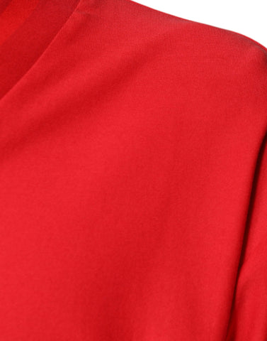 Red Cotton V-neck Short Sleeves T-shirt