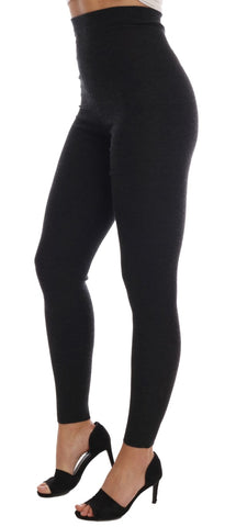Gray Cashmere Ribbed Stretch Tights