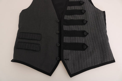 Gray Wool Patterned Slim Vest