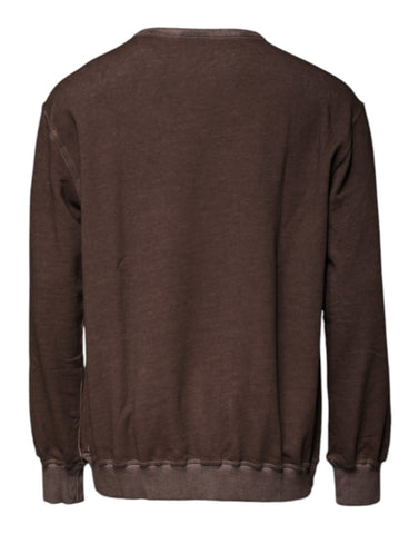 Brown Logo Print Crew Neck Pullover Sweater