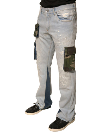 Light Blue Cotton Cargo Straight Denim Jeans
