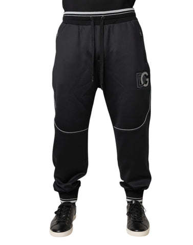 Black Polyester Logo Jogger Pants