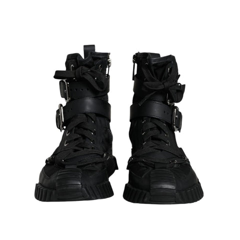 Black Nylon Lace-Up Boots