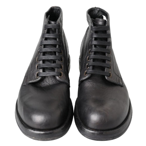 Black Leather Lace-Up Boots