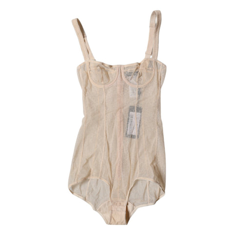 Beige Tulle Balconette Bra Bodysuit Underwear