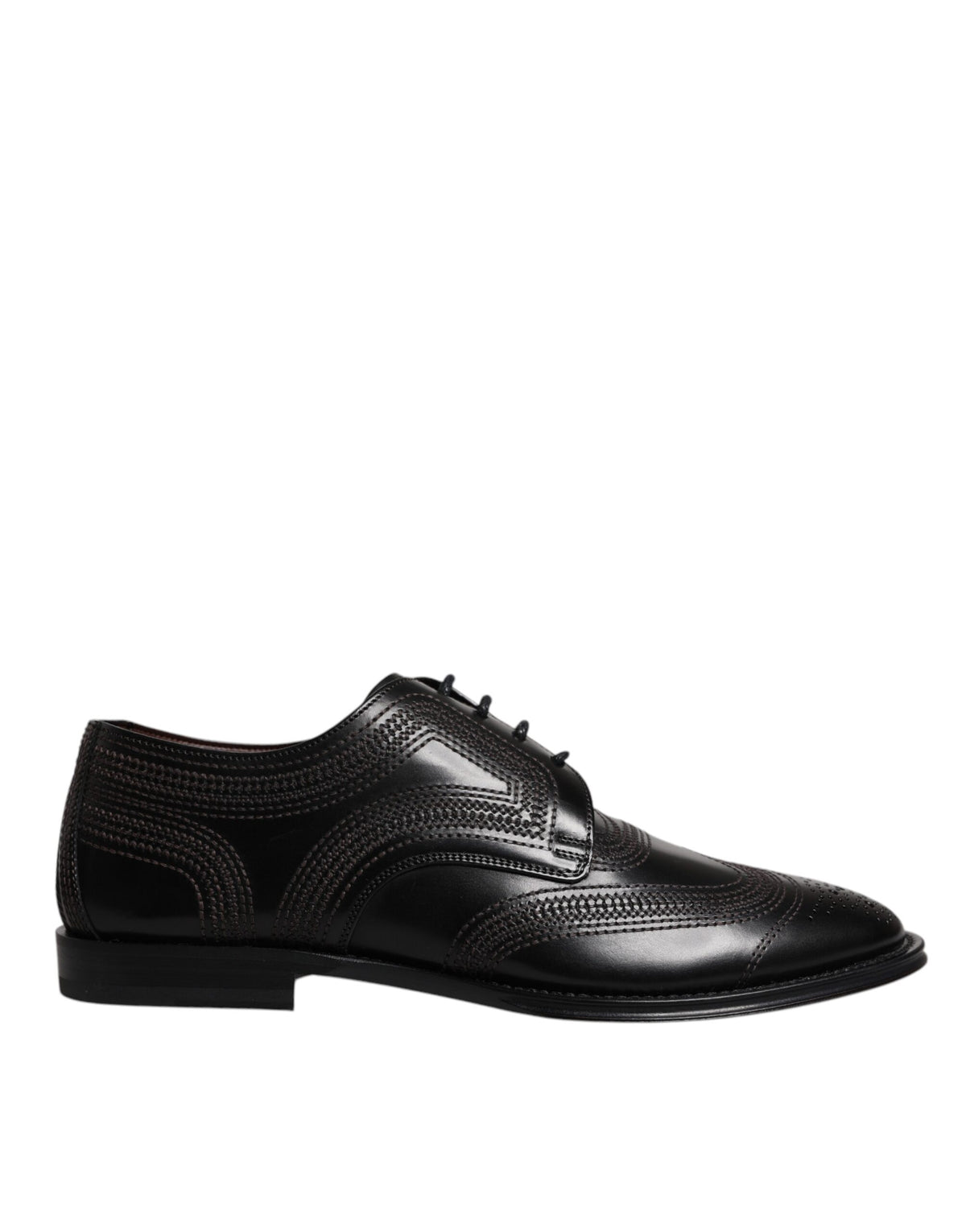 Black Embroidered Classic Leather Derby Dress Shoes