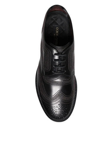 Black Embroidered Classic Leather Derby Dress Shoes