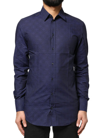 Blue Check Tartan GOLD Formal Dress Shirt