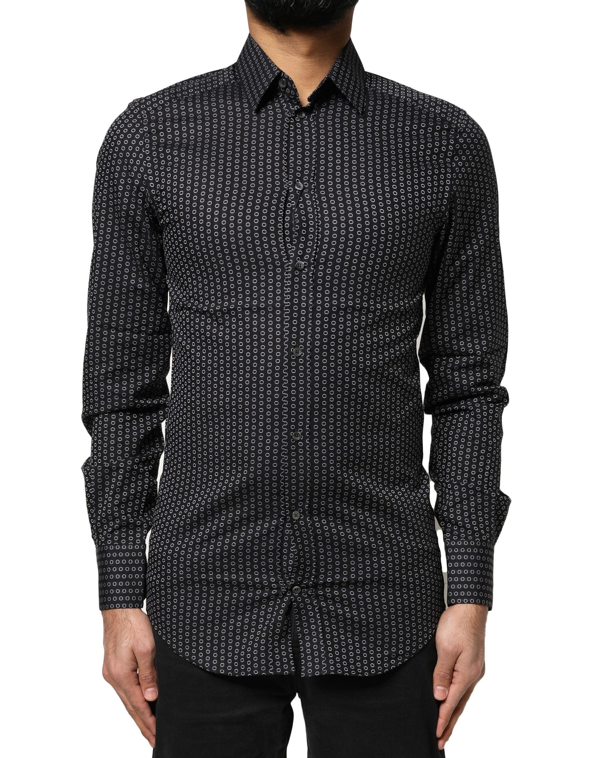 Black GOLD Patterned Cotton Men Dress Shirt