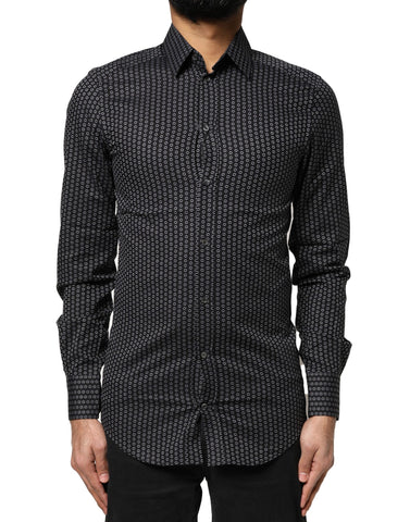 Black GOLD Patterned Cotton Men Dress Shirt