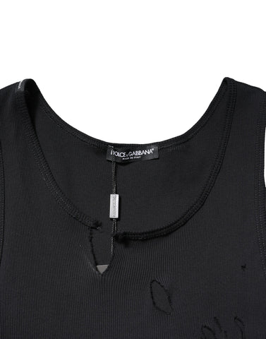 Black Cotton Rip Style Sleeveless Men Tank T-shirt