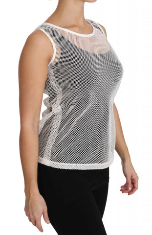 White Net  Transparent Sleeveless Tank Top