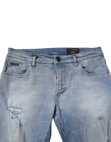 Blue Tattered Cotton Skinny Men Denim Jeans