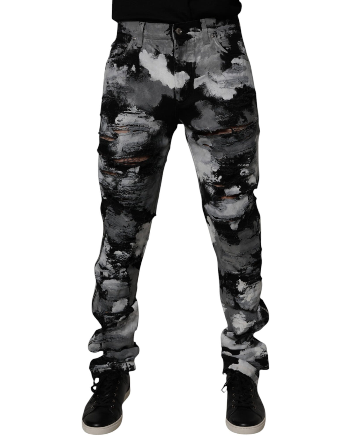 Multicolor Camouflage Tattered Skinny Denim Jeans